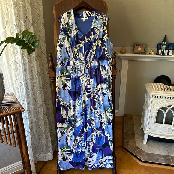 Chico’s Dresses & Skirts - Chico’s Tropical Print Blue Pleat Front Maxi Dress Size 3 XL